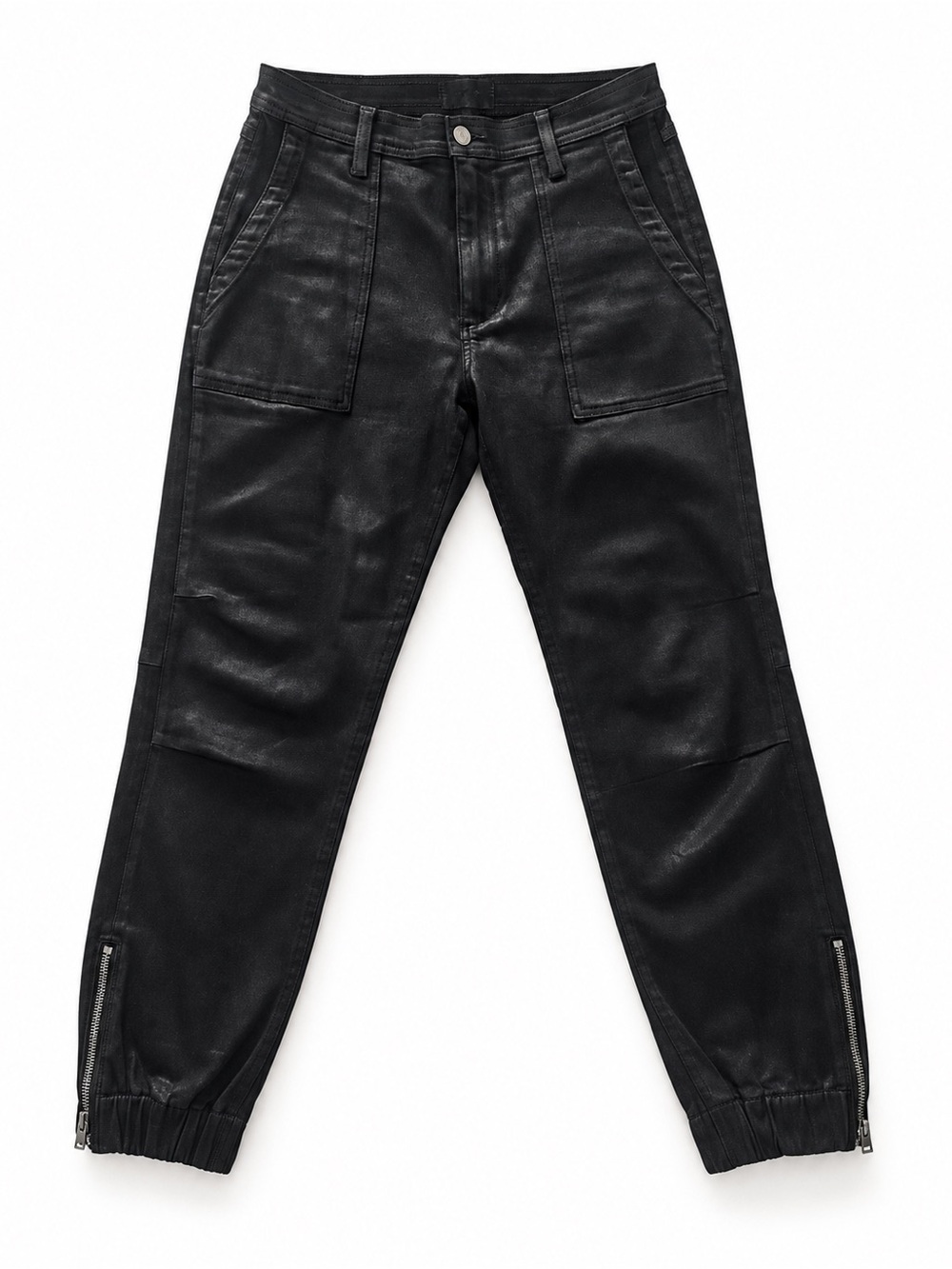 7 For All Mankind Darte Coated Jogger Jeans Black Faux Leather Zip Ankle